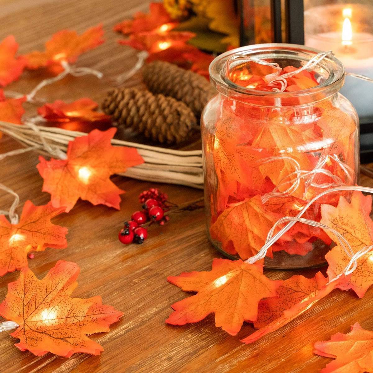 Tegooe Battery Powered Maple Leaf LED String Lights - Fall Holiday Decor