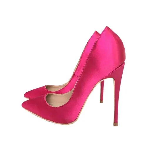 VCshoes Silk Bridal Pumps Pointed Toe Women Shoes High Heels 12 Cm Red Rose Plus Size BM005