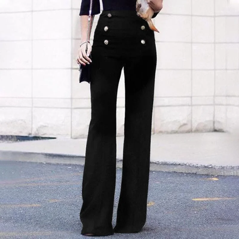 Graduation Gifts  Elegant Wide Leg Pants 2022 Women's Buttons Fashion Pockets Long Trousers High Waist Casual Solid Zipper Party Pantalon