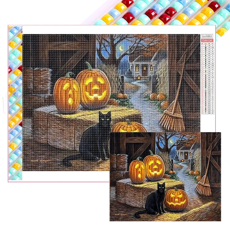 Halloween Black Cat 50*40CM (Canvas) Full Square Drill Diamond Painting gbfke