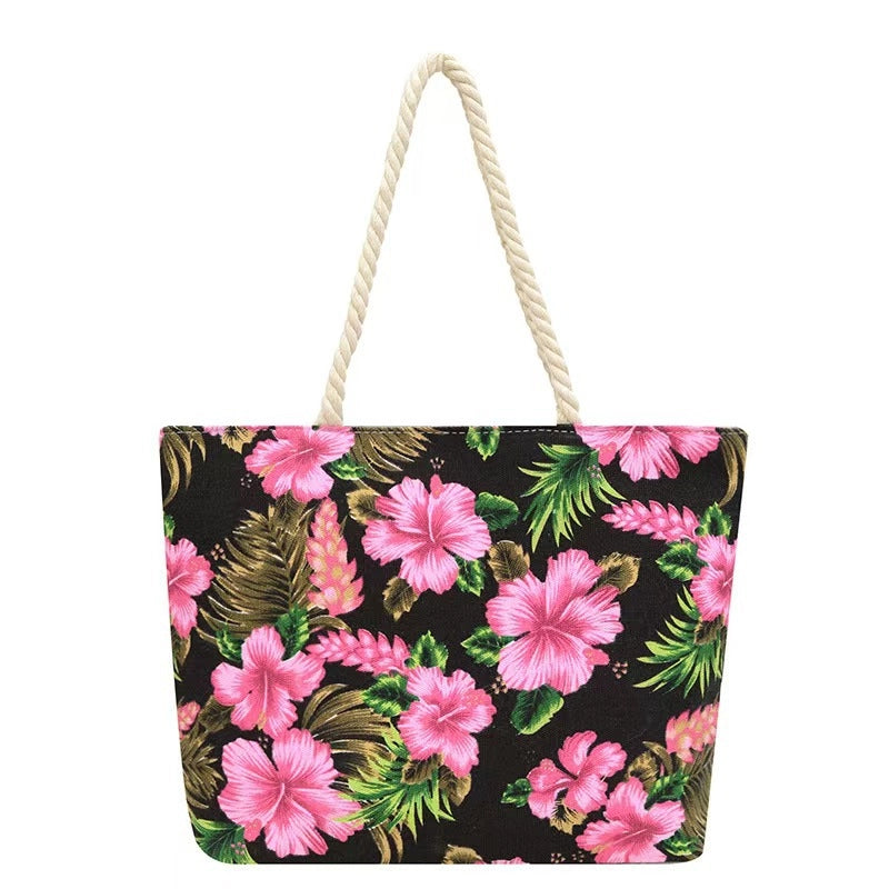Women’s Canvas Flower Classic Style Square Zipper Tote Bag