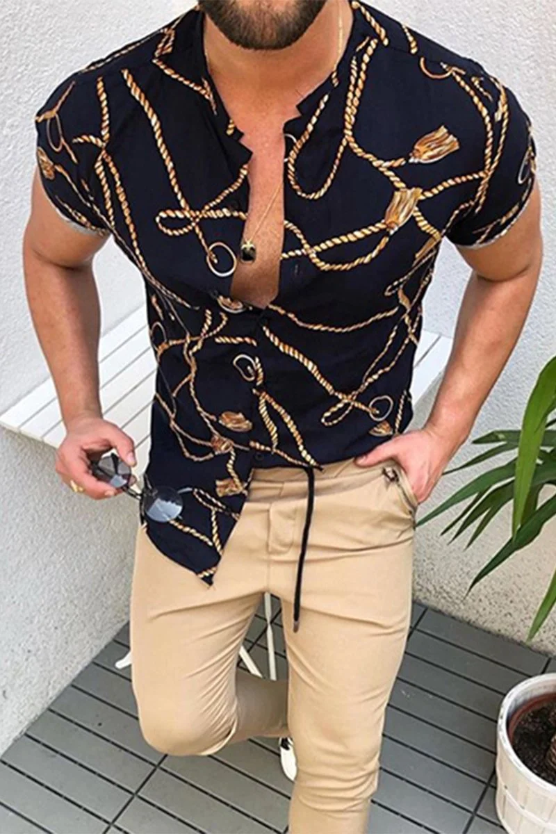 men's casual chain print shirt