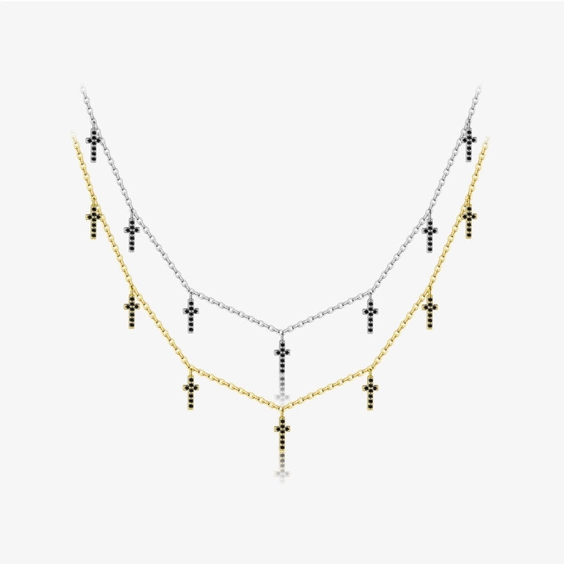 925 Sterling Silver Zircon Inlay Cross Pendant Necklace