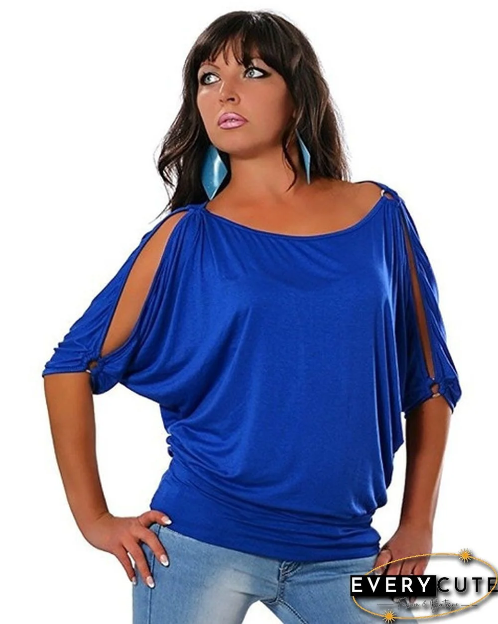 Casual Women's Cold Shoulder Short Sleeve Cotton T Shirt Blouse Fashion Tops