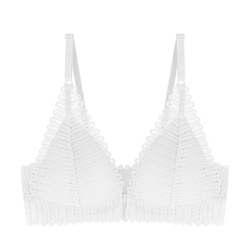 DERUILADY Sexy Backless Seamless Bras For Women Comfort Front Closure Wireless Bralette Top Lace Floral Push Up Bra Lingerie