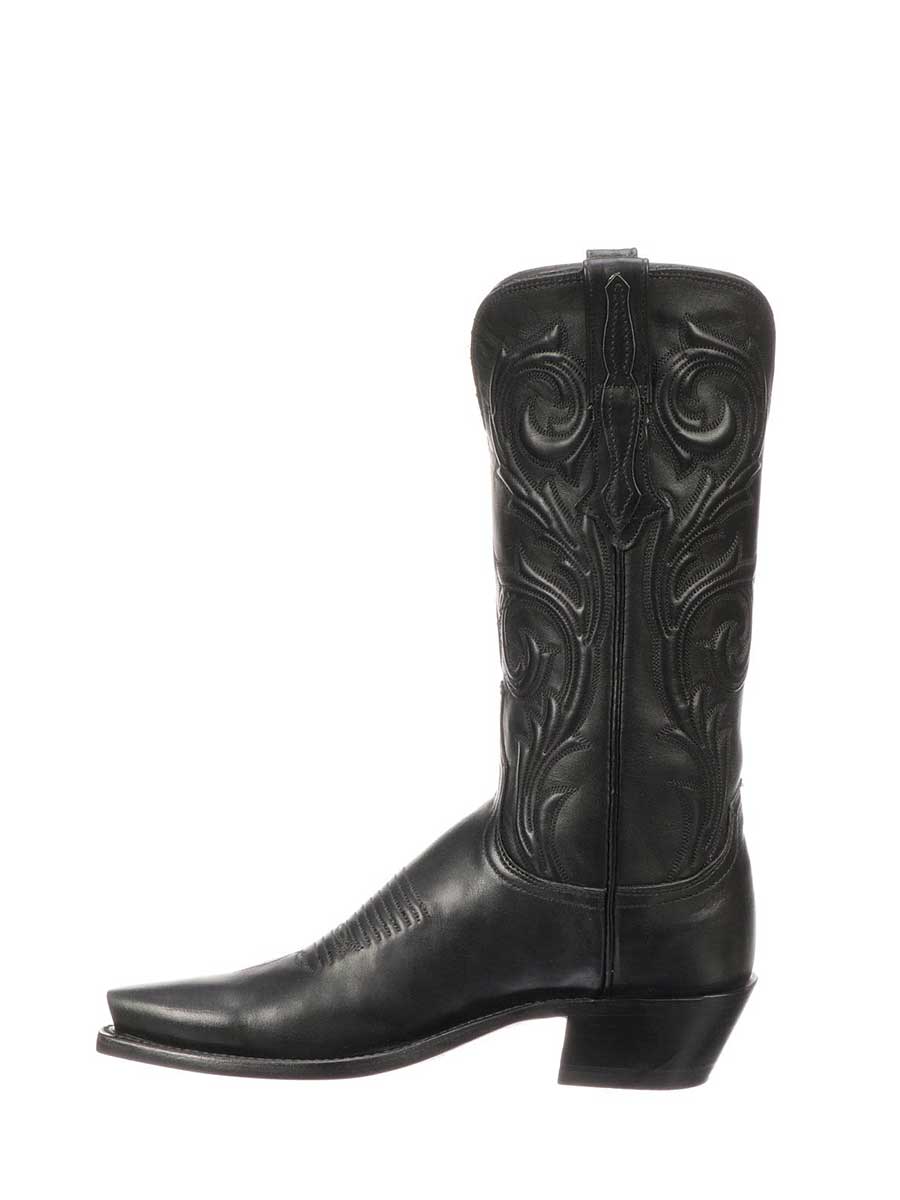 Black Vegan Leather Mid-Calf Embroidered Block Heeled Cowgirl Boots