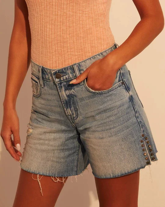 Woherb Direct Selling Female Summer Loose Show Thin Side Design Sense Denim Shorts-Outfit Ideas