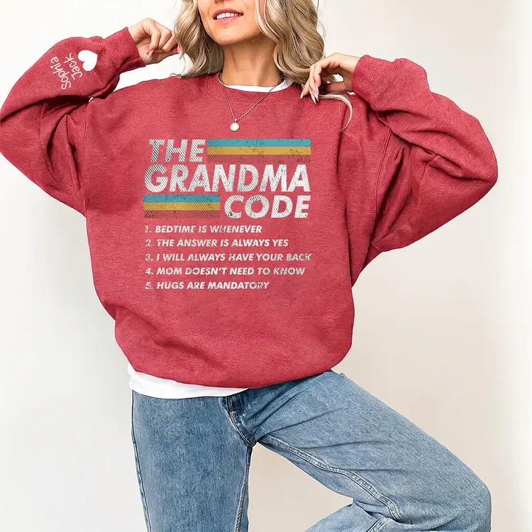 Personalized Grandma Code Sweatshirt with Grandkids' Names, Custom Grandma Crewneck Gift for Proud Nana