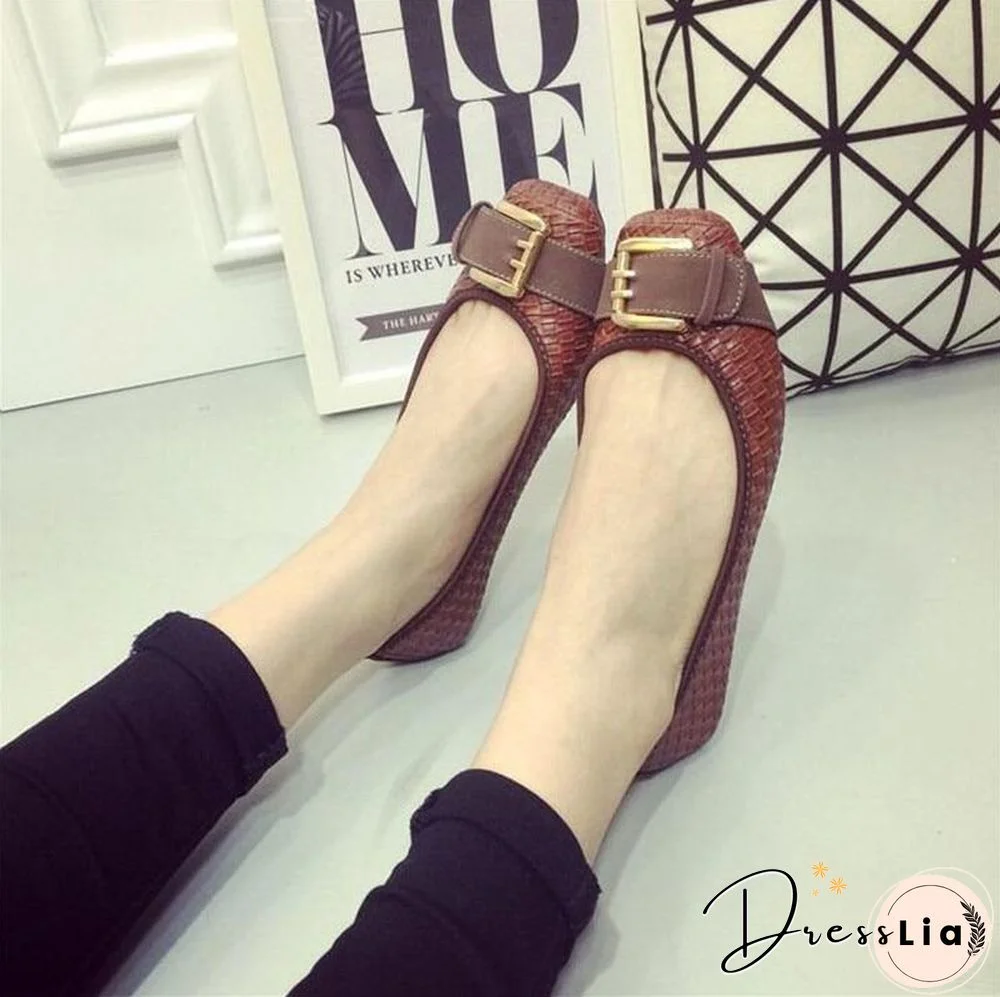 Women's Loafers Flats Buckle Knitted Flat Heel Soft Bottom Boat Shoes
