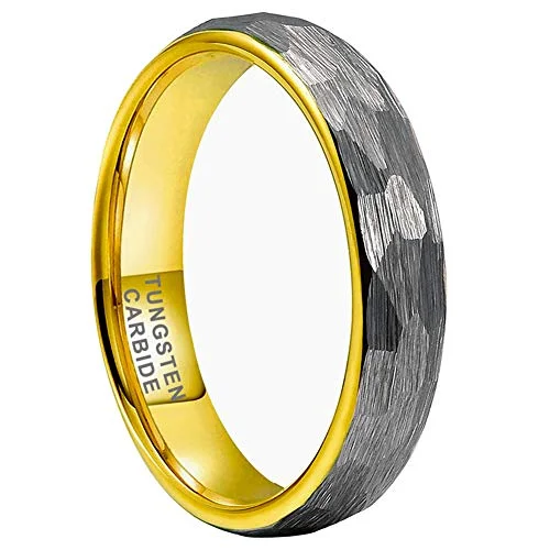 4MM 6MM 8MM Grey Gold Hammered Tungsten Domed Matte Finish Wedding Bands For Men Women