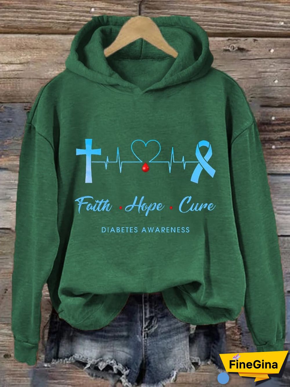 Women's Diabetes Awareness Faith Hope Cure Type 1 Diabetes Awareness Printd Hoodie