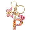 DIY Pink Tassel Ring Letter Butterfly Keychain