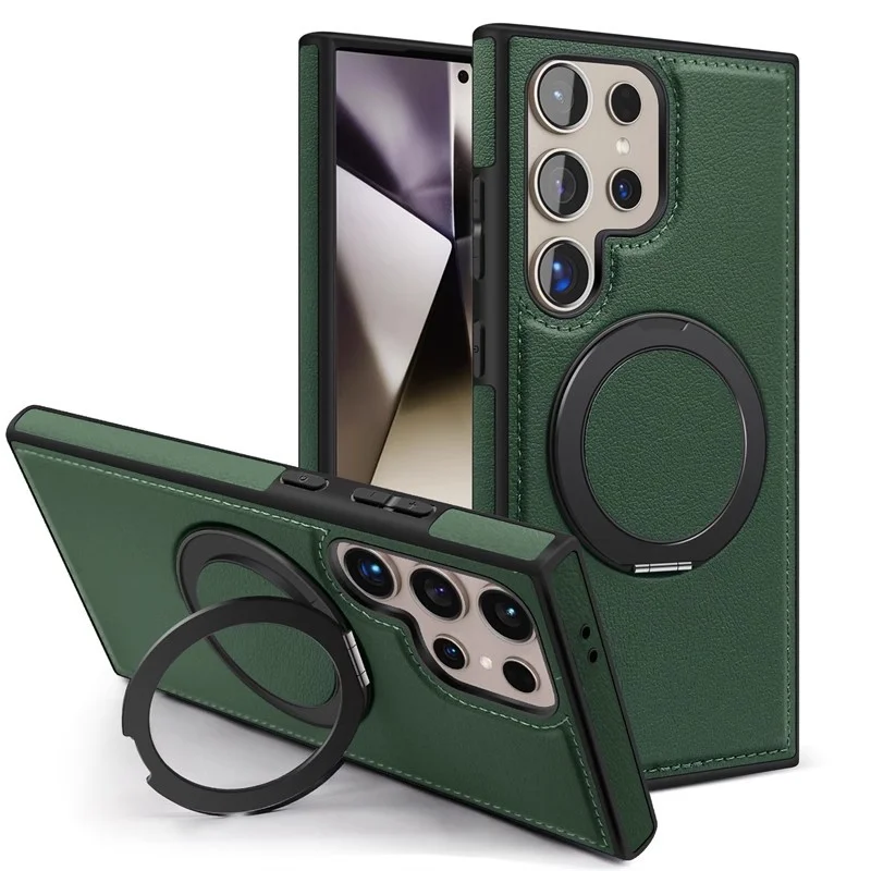 Suitable For Samsung S25Ultra Magnetic Rotating Stand Mobile Phone Case Galaxy S24Fe Leather Anti-Fall Protective Cover