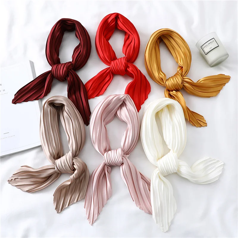 Solid Color Versatile Pleated Square Kerchief