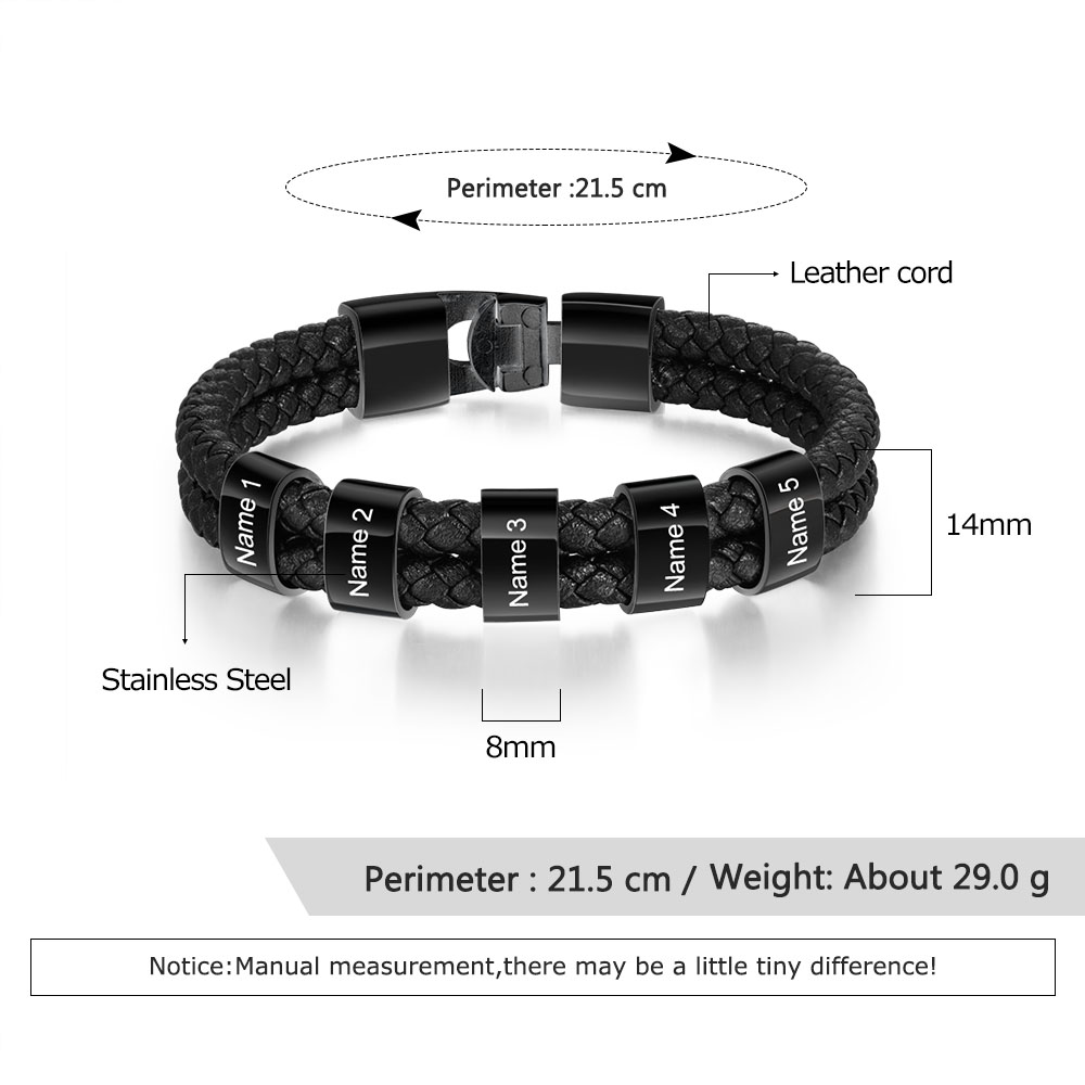 Black Personalised 1 Photo & 1 Letter & 6 Names Gift Set Custom Wallet & Bracelet & Pen Gift Box Set Father’s Day Gifts-Jessemade AU