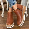 2024 Fashion Women Short Boots Round Toe High Top Platform Wedges Retro Booties Soft Leather Zipper Comfortable Ankle Boots for Woman(🎁Christmas Hot Sale🎁)