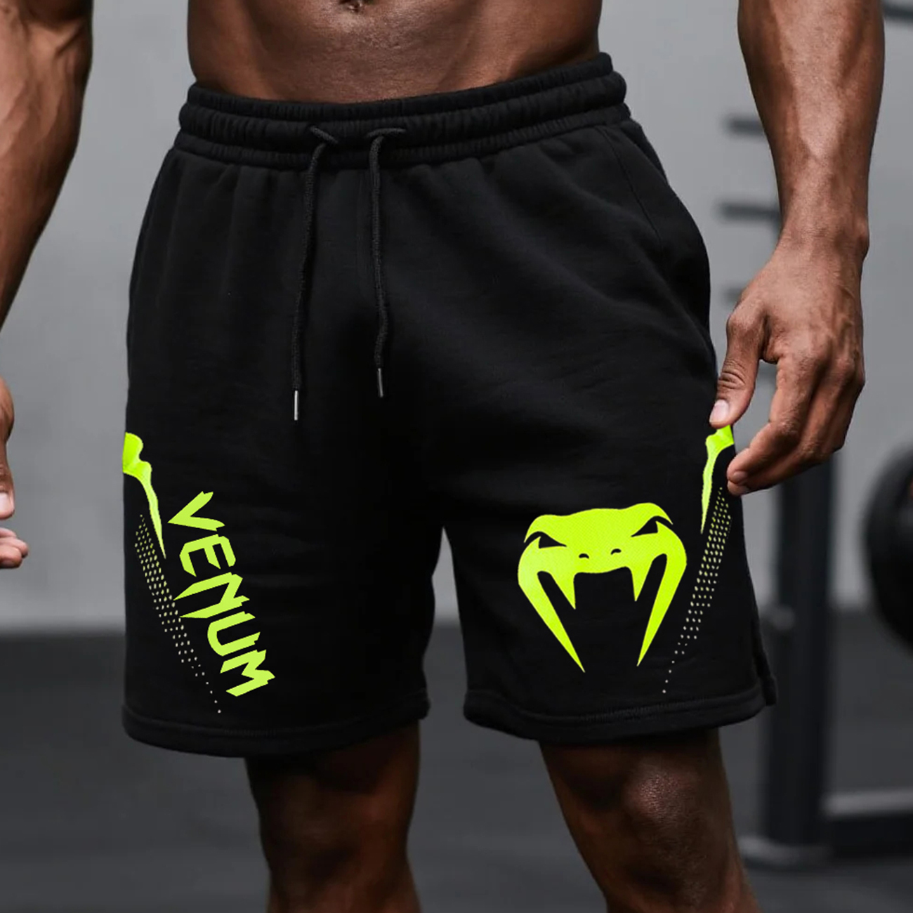  Men's Athletic Shorts with Neon Logo for Gym and Training