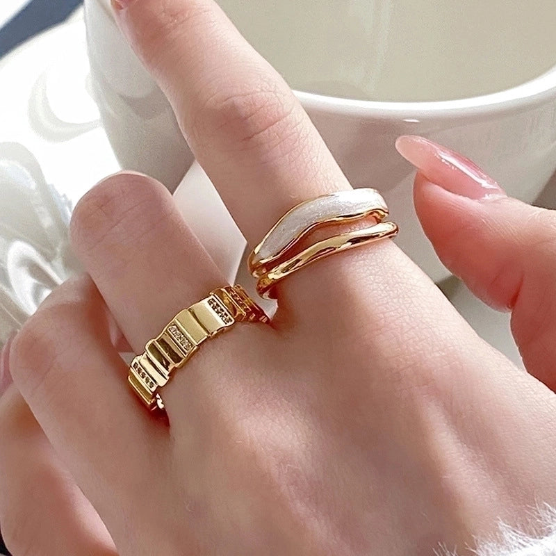 Casual Minimalist Irregular Copper Gold Plated Zircon Open Ring In Bulk