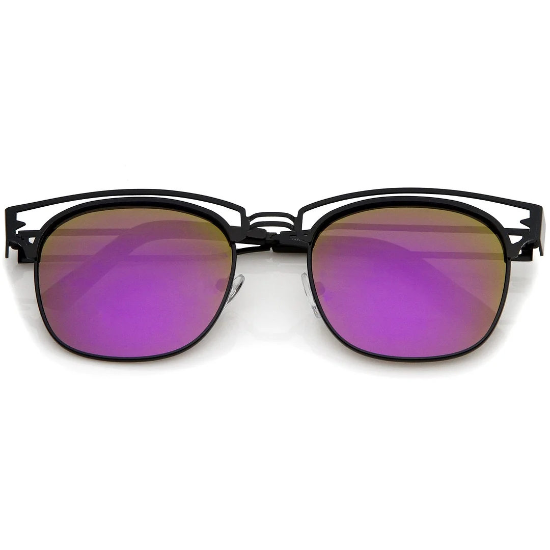 Modern Open Metal Colored Mirror Square Flat Lens Horn Rimmed glasses 53mm