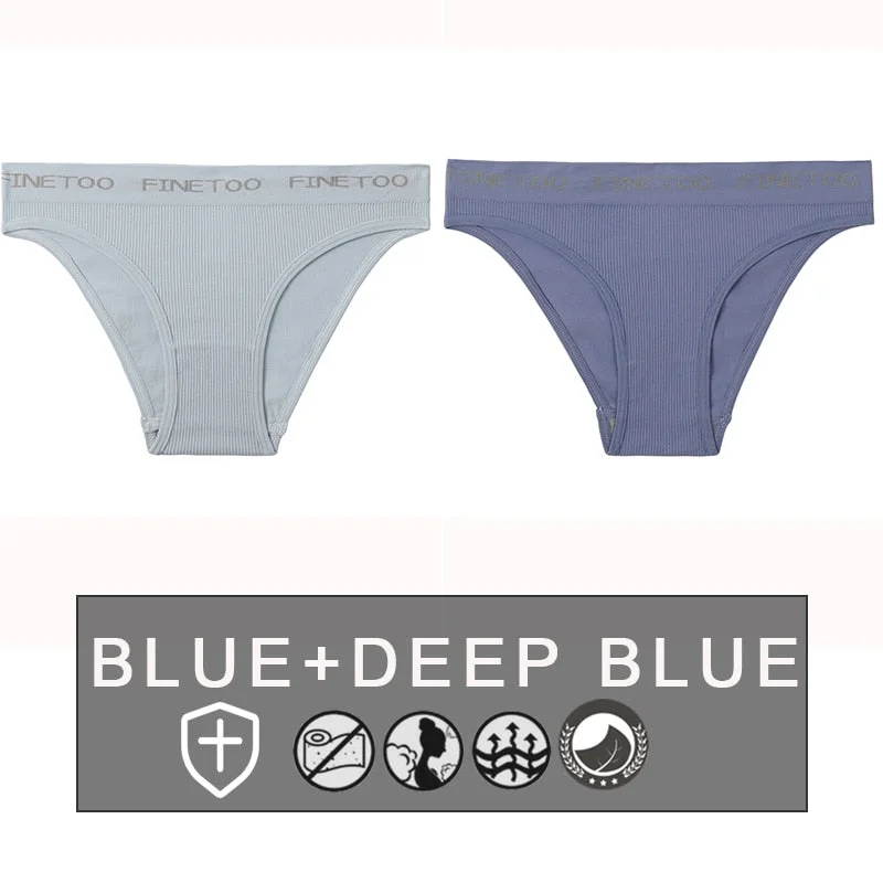 FINETOO 2PCS/Set Women's Seamless Panties Midi-Waist Femme Underpants Briefs Underwear Lingerie Letter Printed 9 Colors Pantys