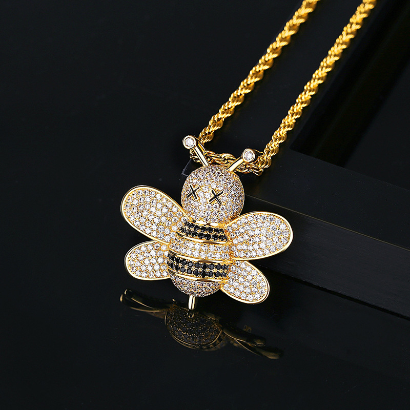 Iced Out Bee Pendant Necklace Hip Hop Jewelry-VESSFUL