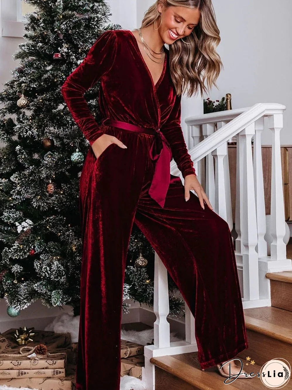Deep Red Velvet Jumpsuit: Bold Statement