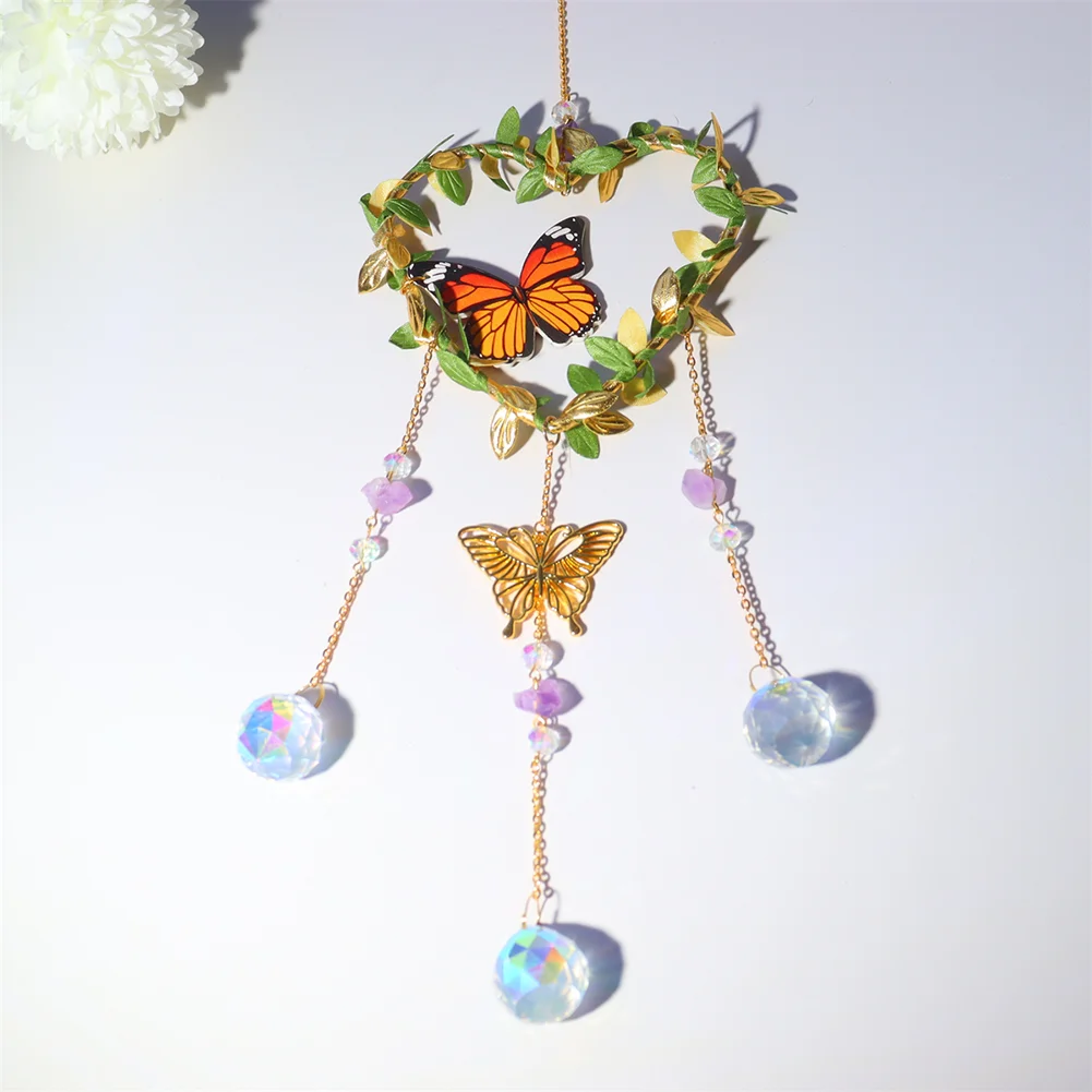 Crystal Wind Chime Prism Catchers Ornament Home Room Garden Decor (Heart)