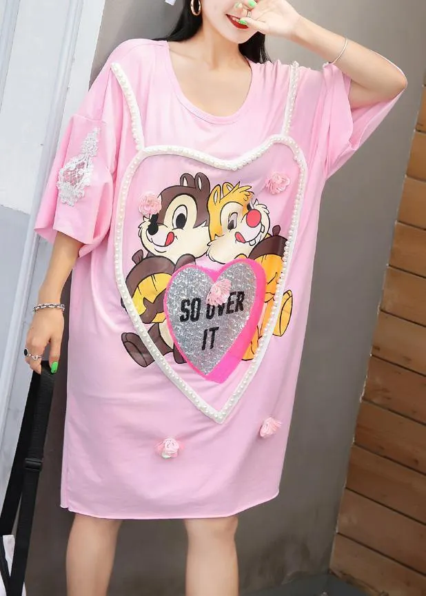 Vivid Cartoon print Cotton quilting clothes Fabrics pink Dresses summer