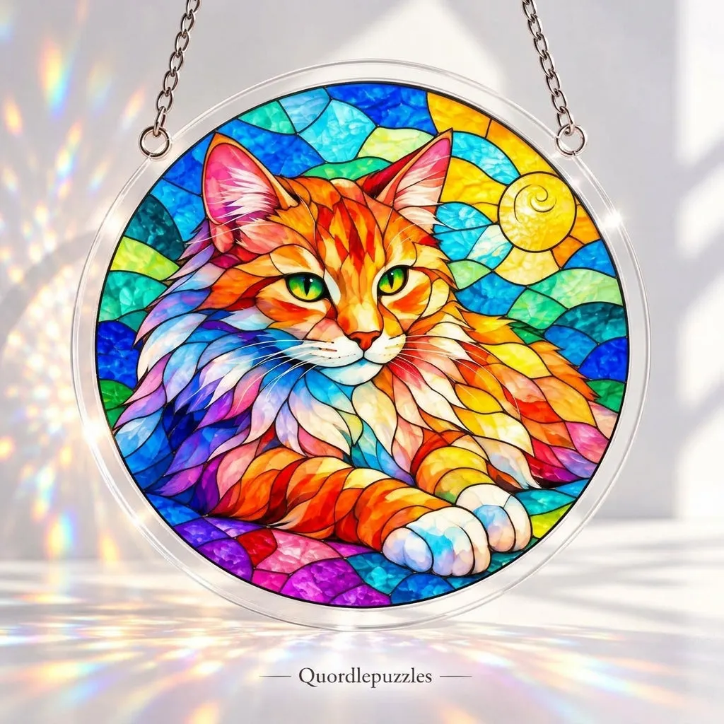 Rainbow Cat Stained Glass Suncatcher Puzzle