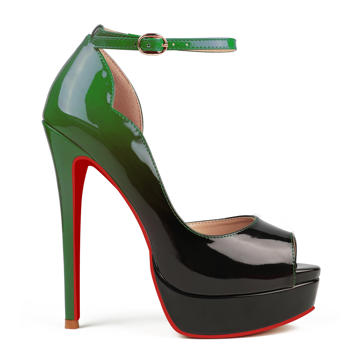 150mm Women's High Platform Ankle Strap Pumps Red Bottom Stiletto Gradient Heels-MERUMOTE