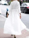 Solid Color Belted  Lapel Bohemia Maxi Dress