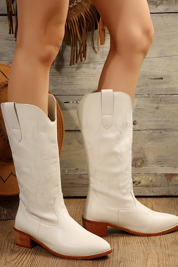 Retro Mid-Heeled Pointed Toe Western Cowboy Boots
