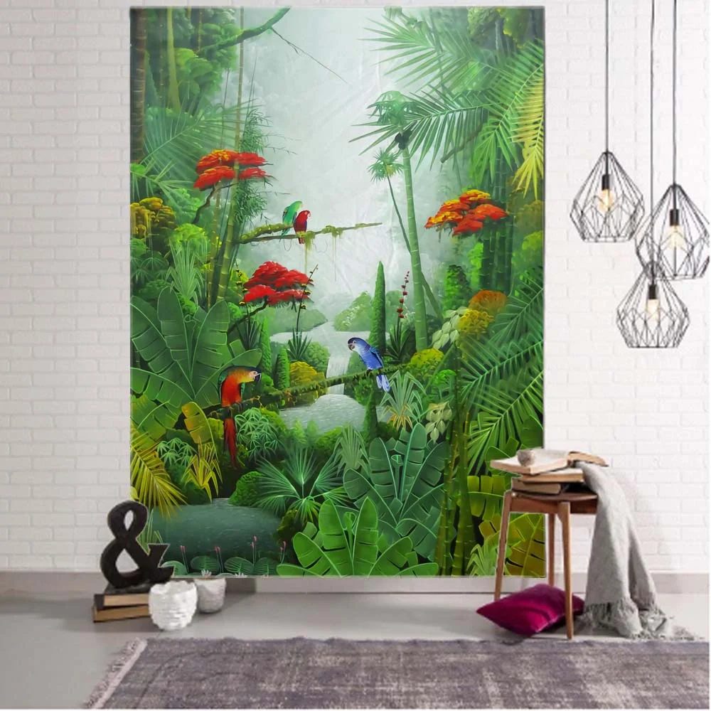 Nigikala Landscape 3D Printing Tapestry Plant Flower and Bird Art Wall Hanging Bohemian Psychedelic Kawaii Home Room Decoration