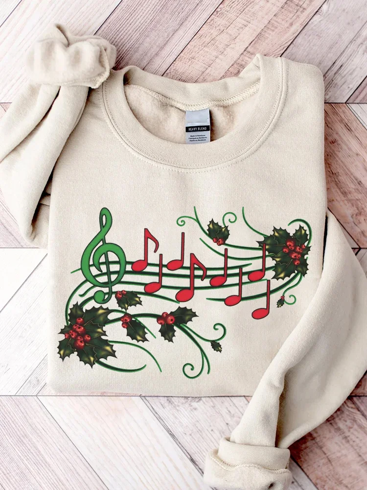 Comstylish Vintage Musical Notes Christmas Casual Cozy Sweatshirt