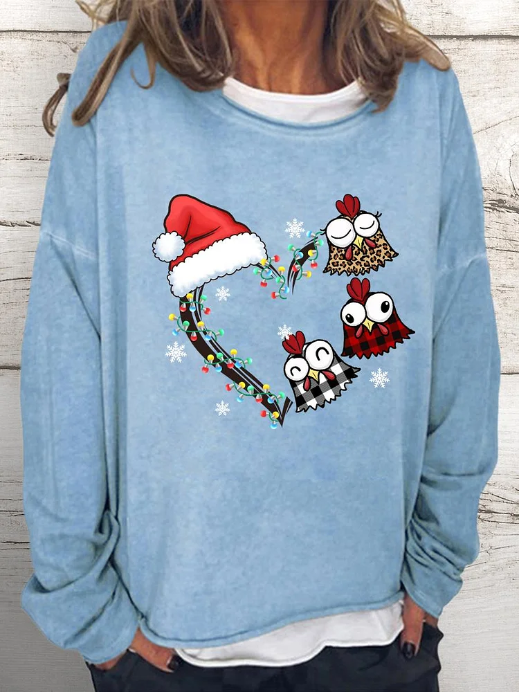 Merry Christmas Chickens  Women Loose Sweatshirt-0019974