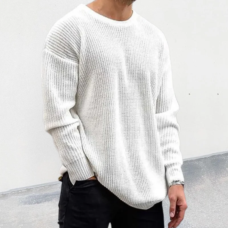 Men's New Knitwear Solid Round Neck Long Sleeve Pullover Sweater Fall Streetwear Basic Sweater
