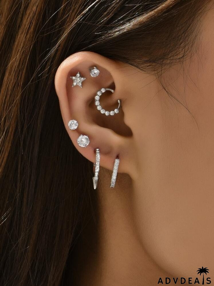 7pcs Rhinestone Decor Earrings Set