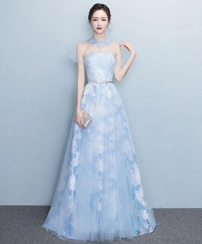 Light Blue Tulle Long Prom Dress, Evening Dress