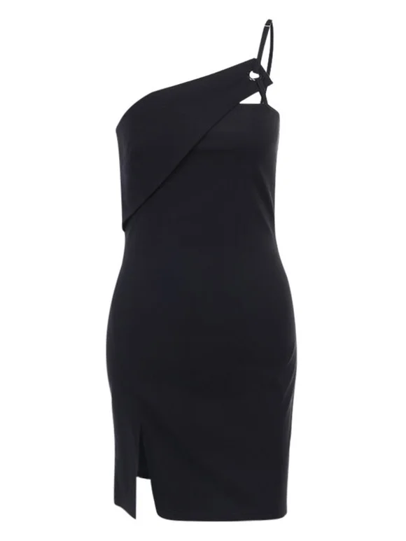 Black Gothic Bodycon Dress Retro One Shoulder Dress Novameme