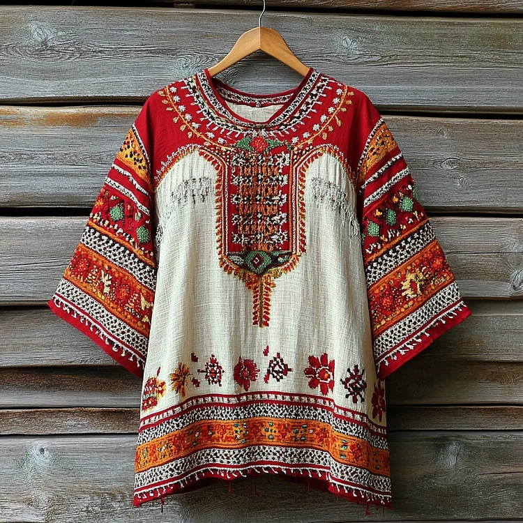 Women's Greenland Embroidery Ethnic Style Flower T-shirt