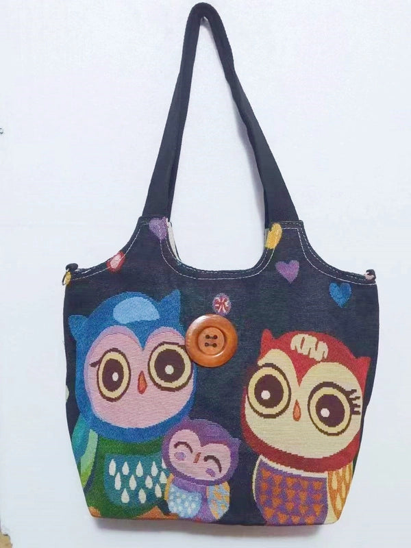 Women’s Large Canvas Elephant Ethnic Style Square Zipper Shoulder Bag