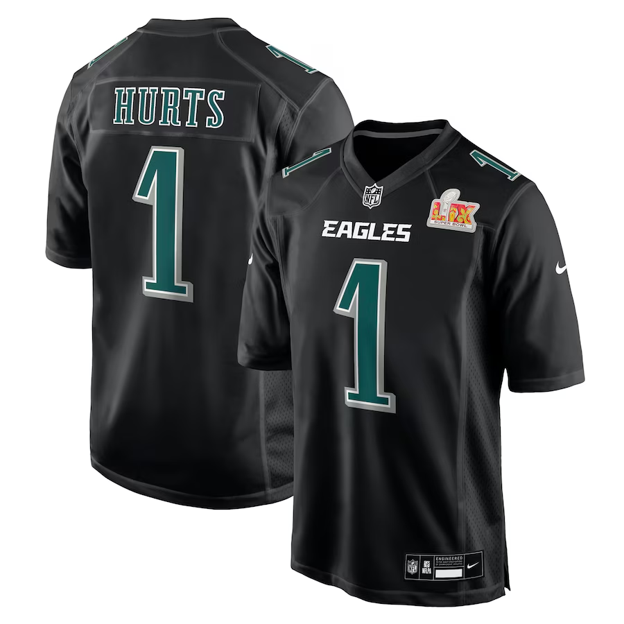 Men's Philadelphia Eagles Jalen Hurts Nike Carbon Black Super Bowl LIX Fashion Game Player Jersey mysite