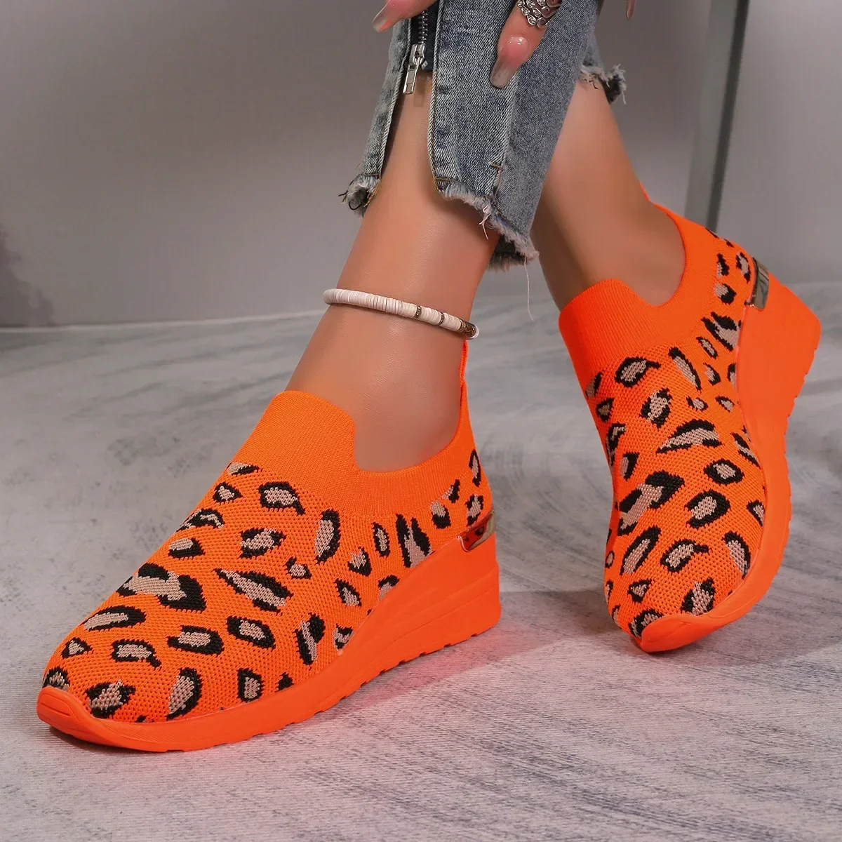 Tarewheels funky womens shoes Women's Wedges Slip-on Mesh Loafers Autumn New Platform Round Toe Casual Sports Shoes Ladies Fashion Breathable Single Shoes