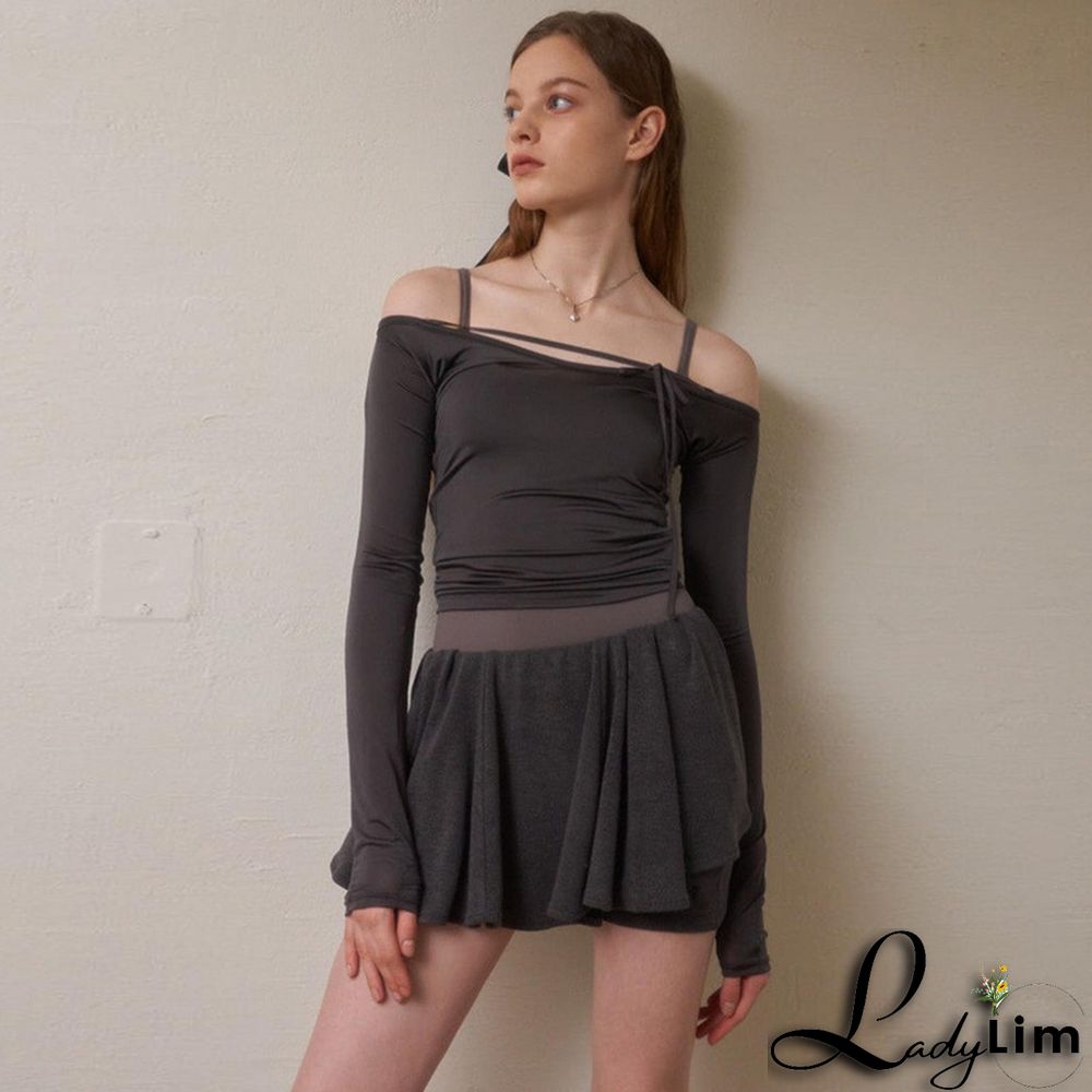 Spring Ladies Off Shoulder Fashion Street Slim Fit Basic Shirt T-Shirt Tops