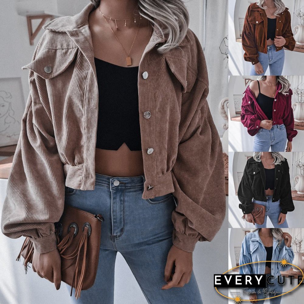 Lantern Long Sleeve Corduroy Casual Jacket Jacket Single-breasted Women's Jacket In Autumn and Winter