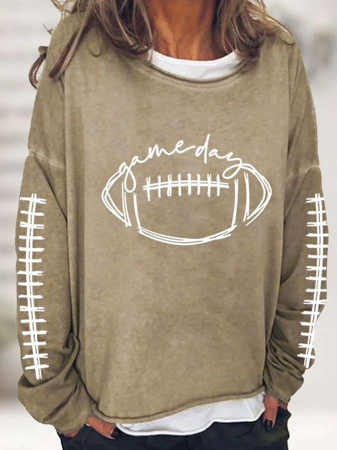 Women Game Day Football Lover Casual Long Sleeve Top