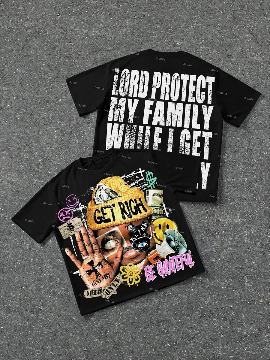 Vingate Get Rich Abstract Portrait Graphics Cotton T-Shirt