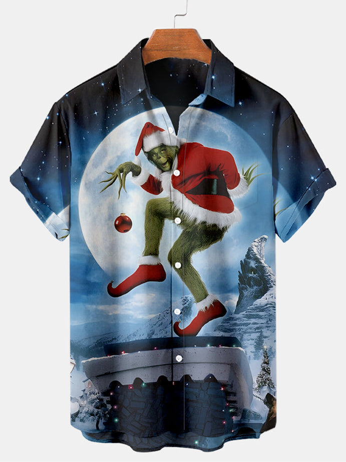 Men's Christmas Spoof Christmas Father Pattern Short Sleeve Shirt PLUSCLOTHESMAN