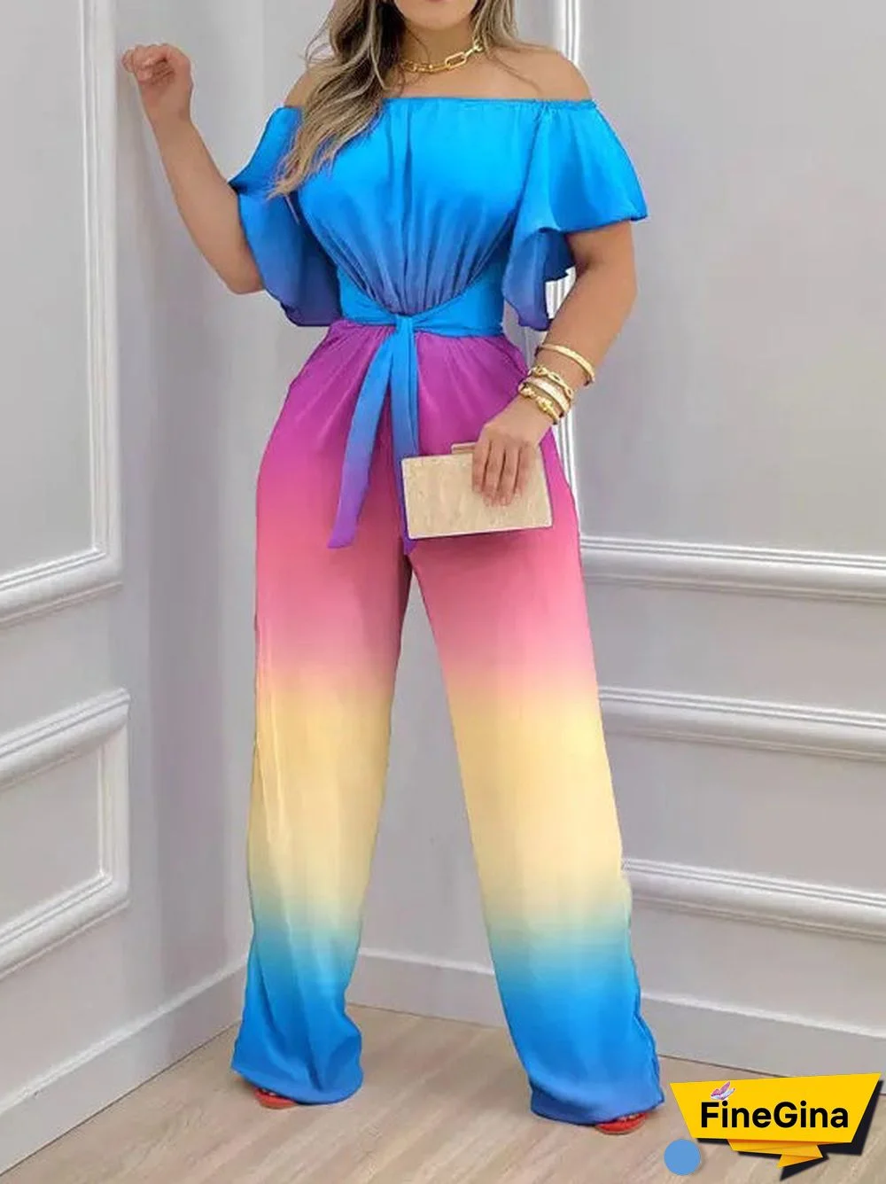 Women'S Jumpsuits One-Shoulder Tie-Up Short Sleeve Jumpsuit