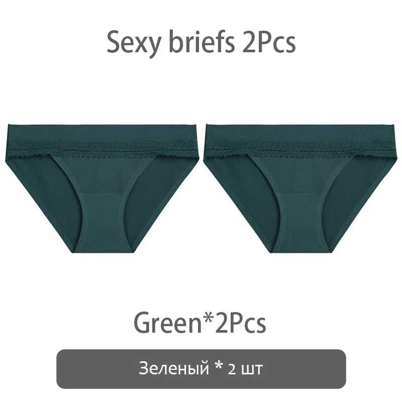 FINETOO 2Pcs/set Lace Panties Women Silk Underwear M-XL Smooth Panty Comfortable Girls Underpants Sexy Briefs 6 Colors Lingerie